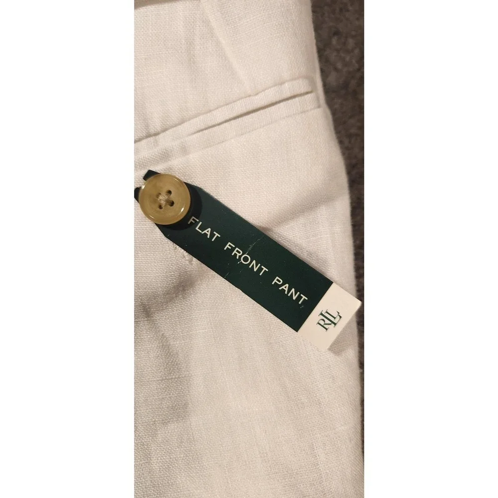 Vintage Ralph Lauren Pants Mens 48x34 White‎ Neville Linen Flat Front Big Tall